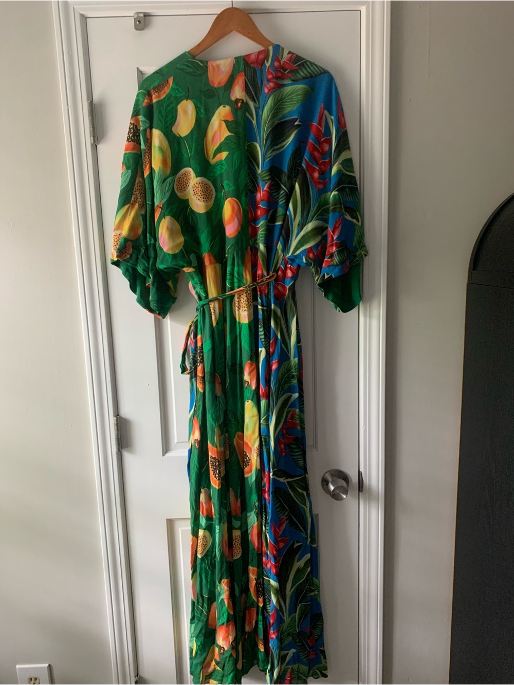 FARM Rio Green Tropical Print Maxi wrap Dress with Blue and Orange Accents - Picture 3 of 5